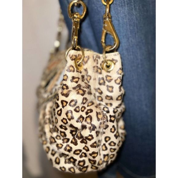 LA GIOE DI TOSCANA Purse Animal Print Pony Hair Leather Suede Flap Shoulder Bag - Picture 6 of 11